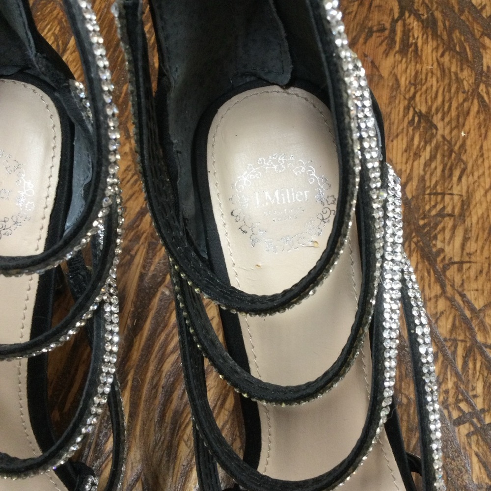 J. Miller Black Satin Rhinestone Embellished Strappy Stiletto Heels Size 7 - Picture 8 of 12